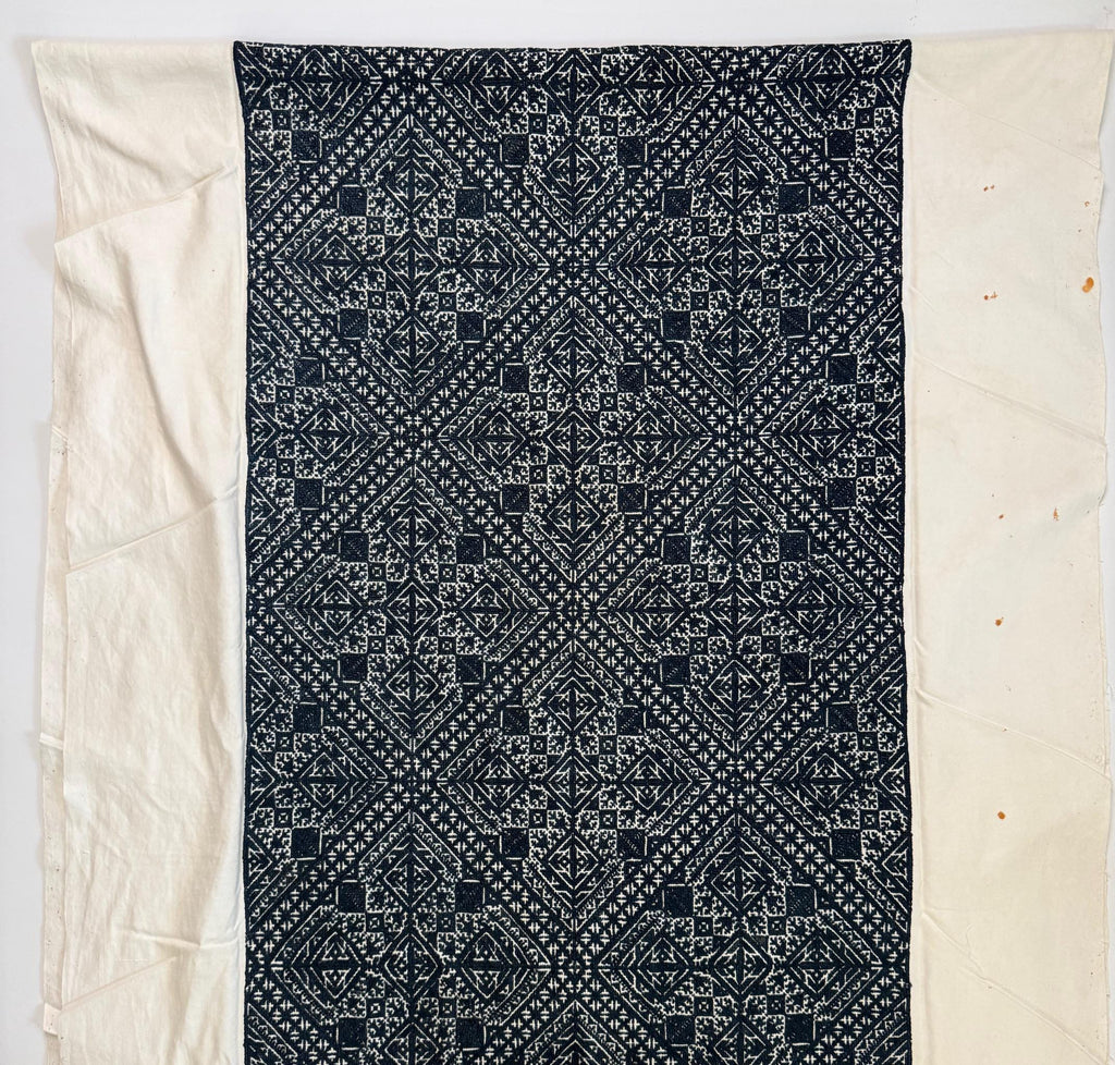 Antique Moroccan Fez Embroidery Textile in Blue Silk