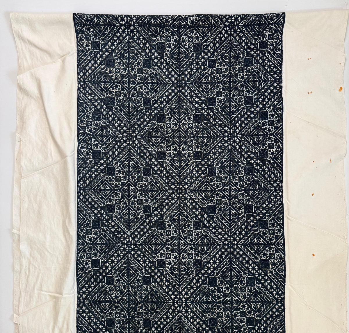 Antique Moroccan Fez Embroidery Textile in Blue Silk