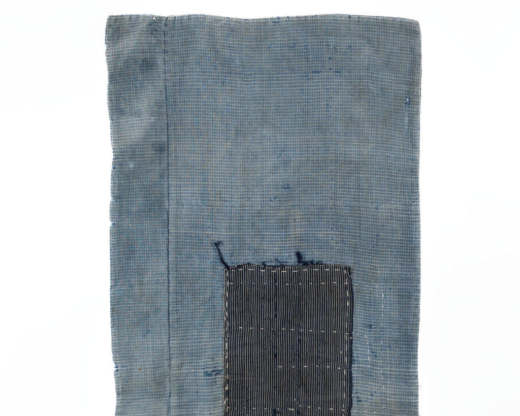 Japanese Boro Textile Panel with Checked Cotton and Hand-Stitched Repairs