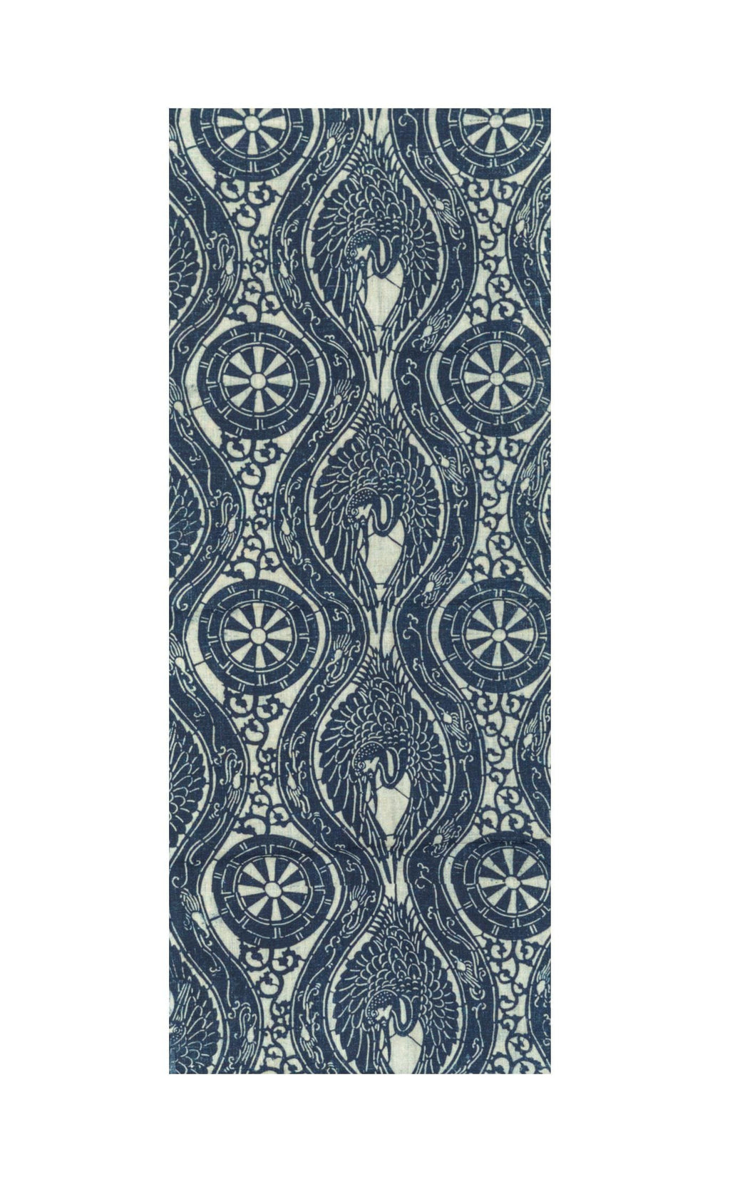 Antique Japanese Indigo Katazome Textile Panel with Cranes and Carriage Wheels