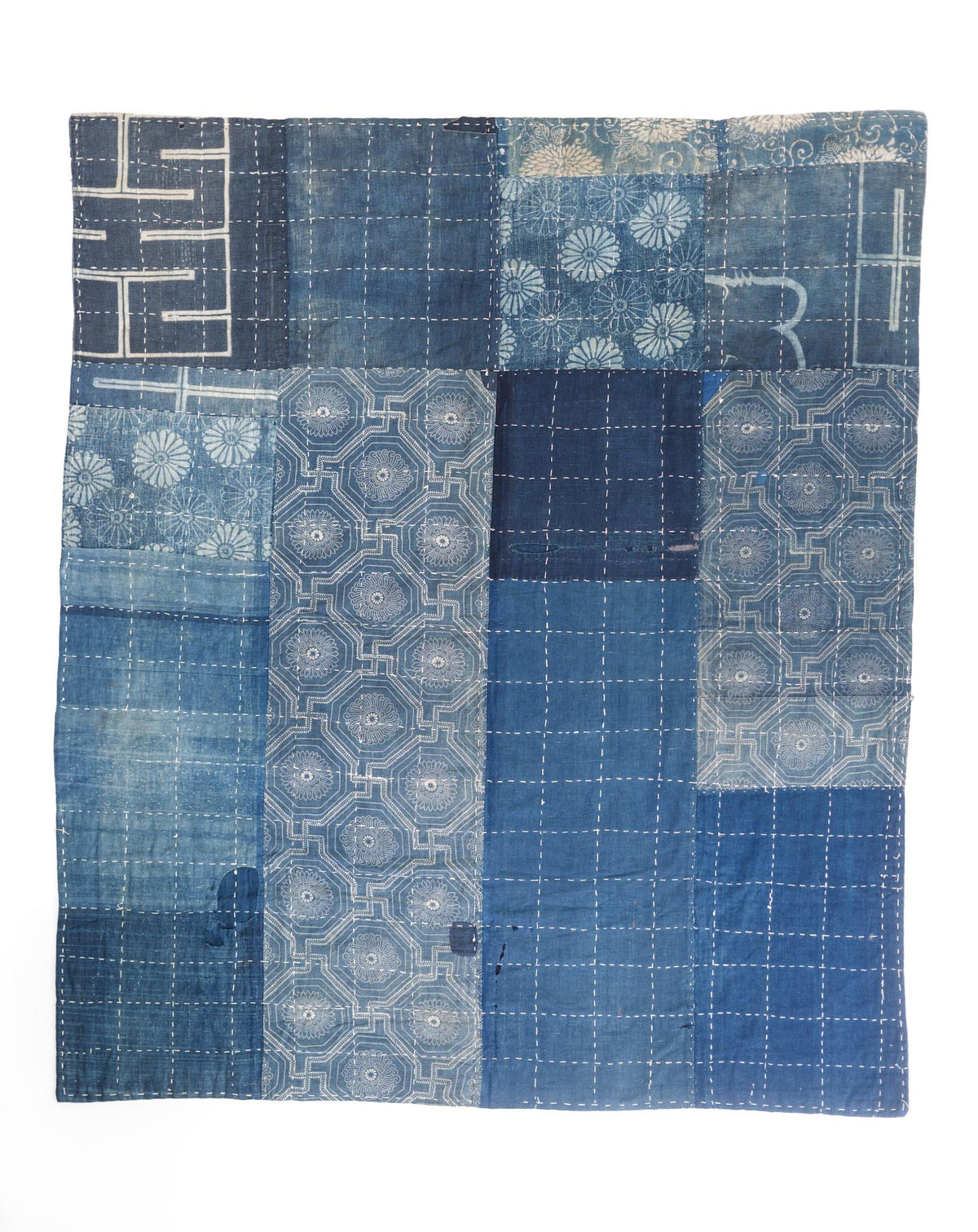 Antique Japanese Indigo Boro Textile with Sashiko