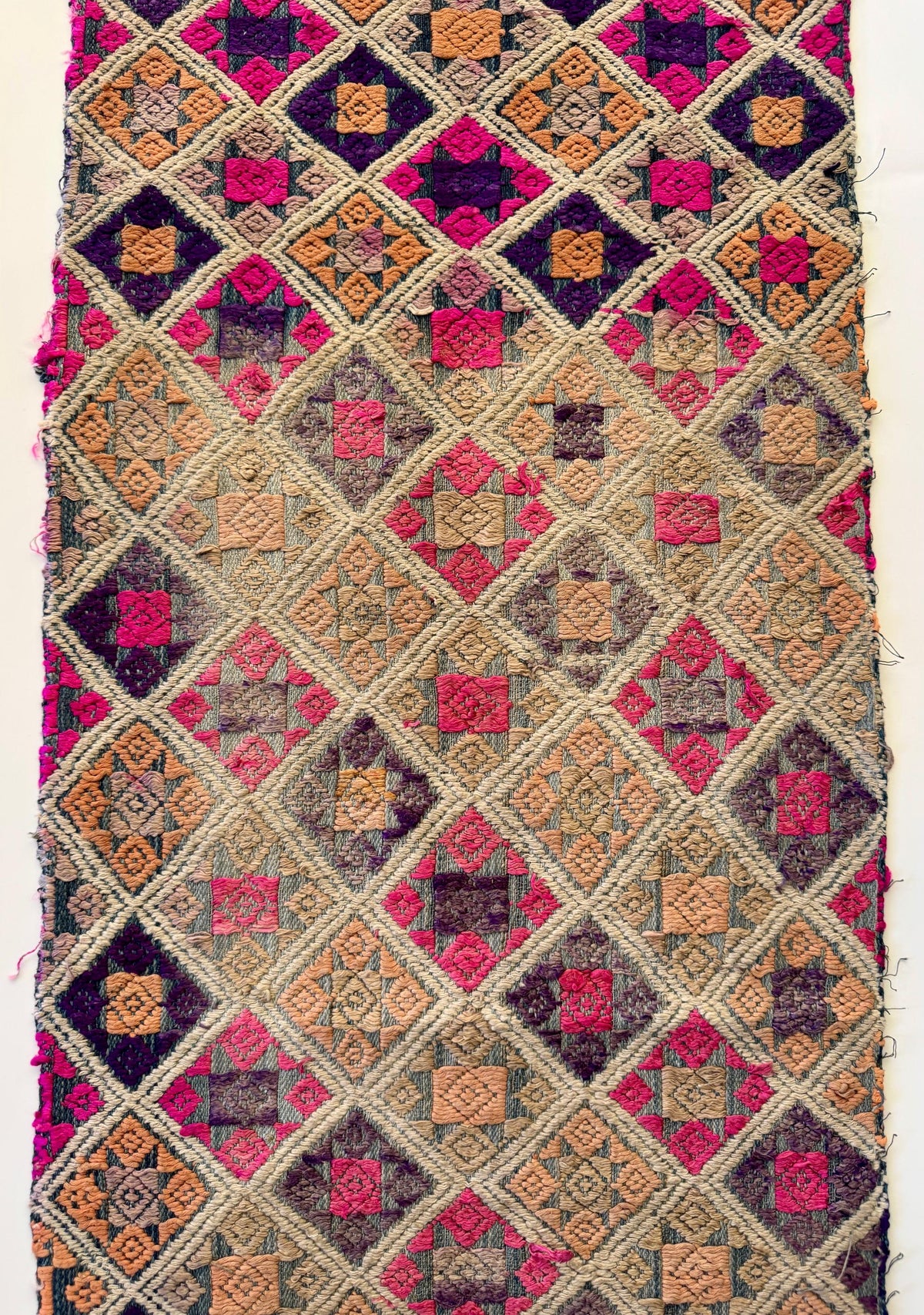 Vintage Vietnamese Cotton Panel with Geometric Silk Embroidery