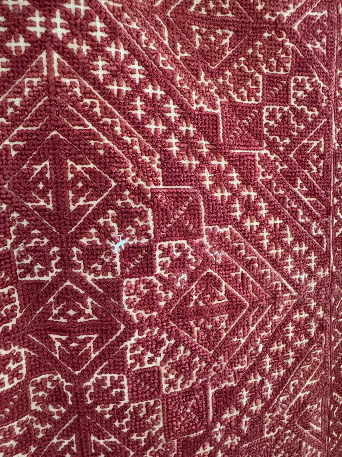 Antique Moroccan Fez Embroidery in Red Silk