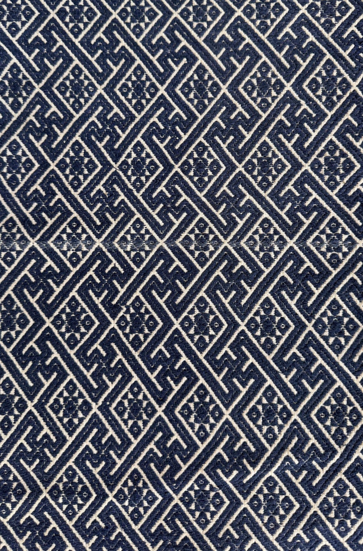 Vintage Chinese Miao Wedding Blanket with Indigo Embroidery