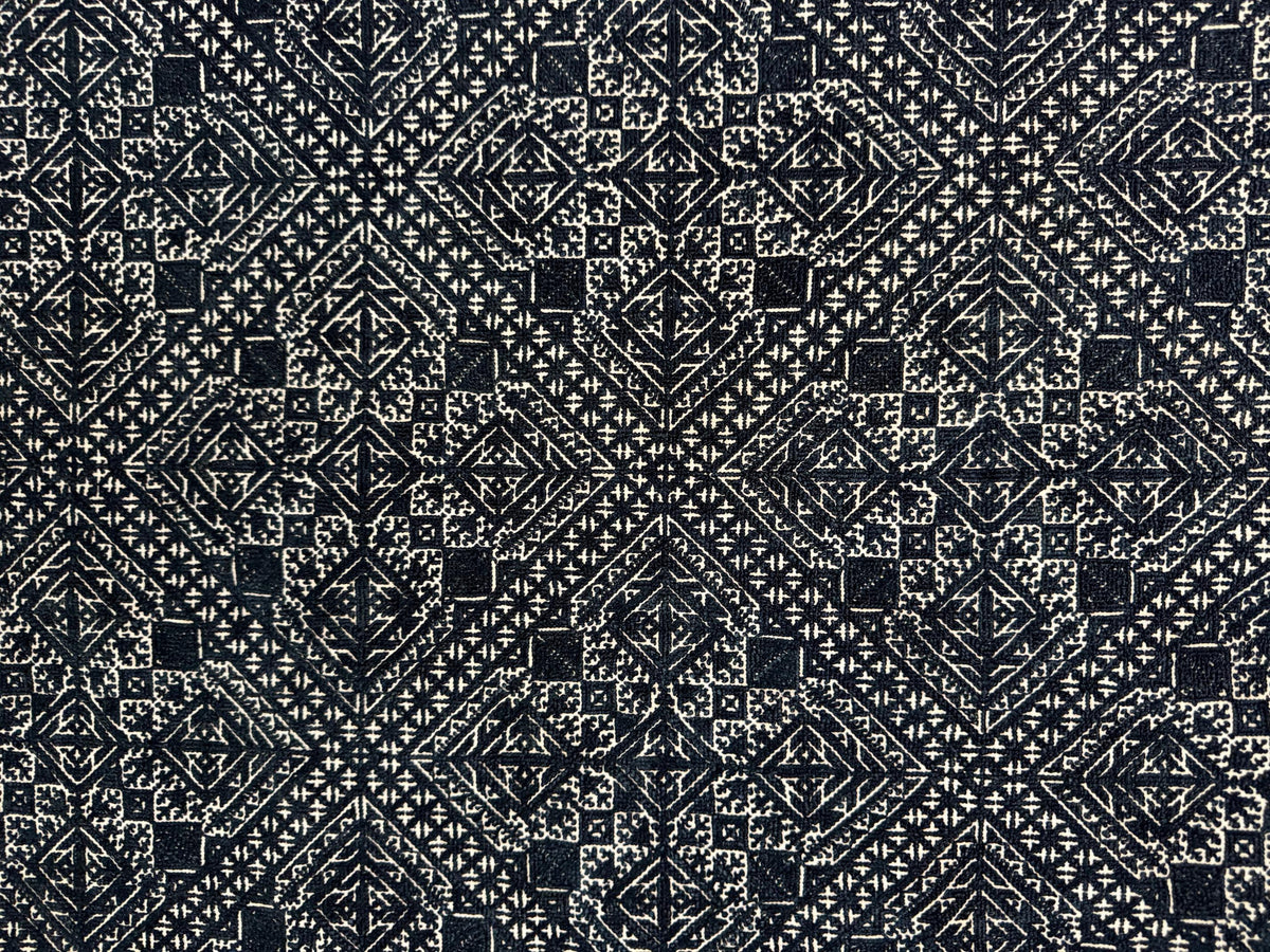 Antique Moroccan Fez Embroidery Textile in Blue Silk