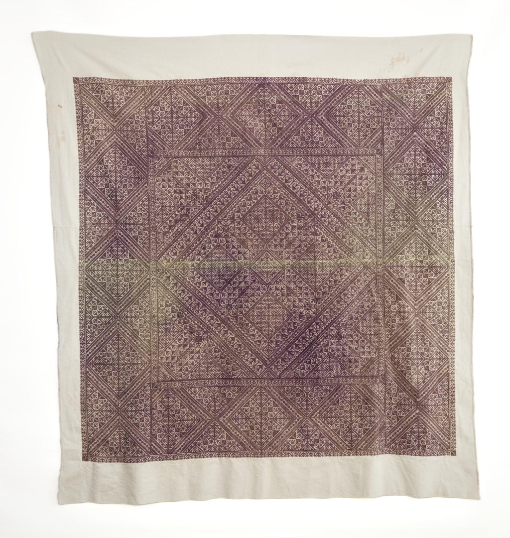 Antique Moroccan Fez Embroidery Panel in Purple Silk