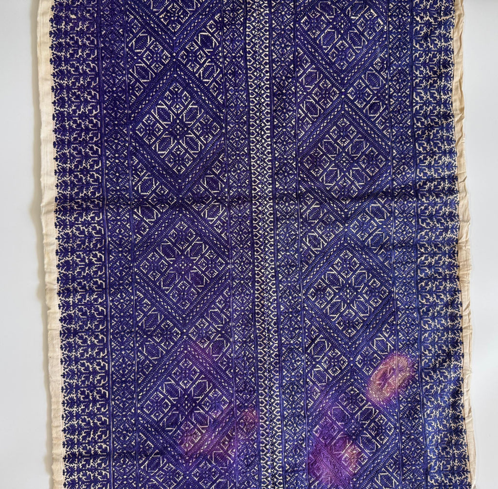 アンティーク モロッコ製フェズ刺繍パネル（紫シルク）