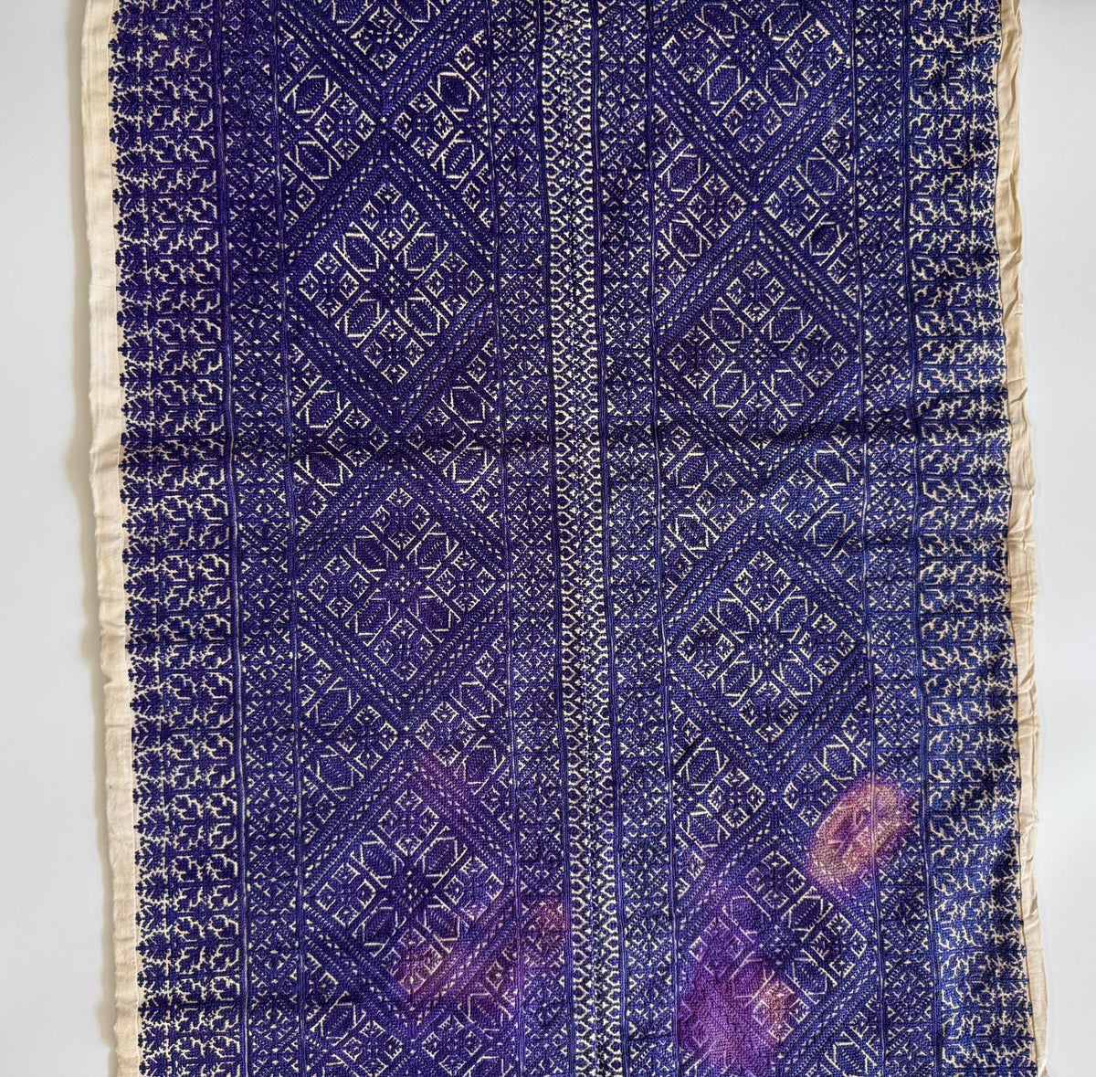 Antique Moroccan Fez Embroidery Panel in Purple Silk