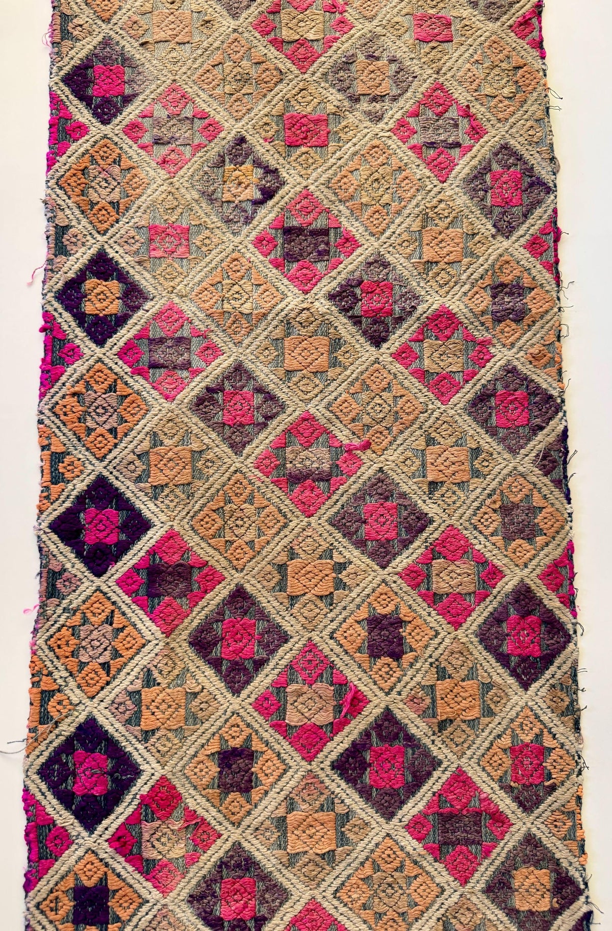 Vintage Vietnamese Cotton Panel with Geometric Silk Embroidery