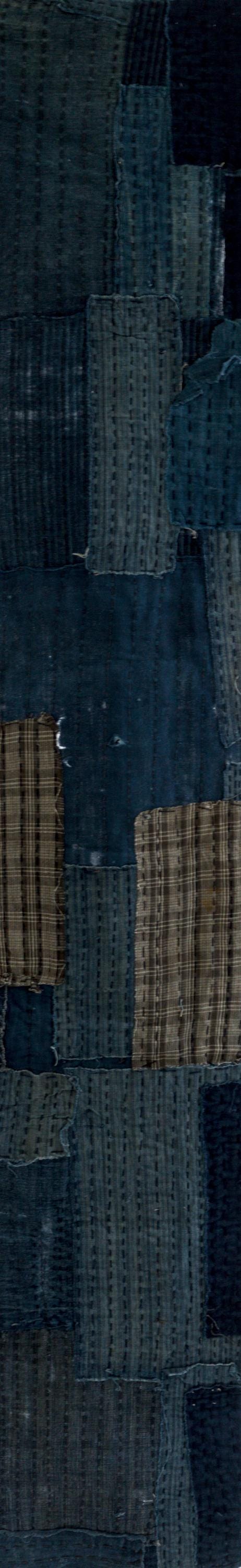Japanese Indigo Boro Textile Panel with Hand-Stitched Patchwork
