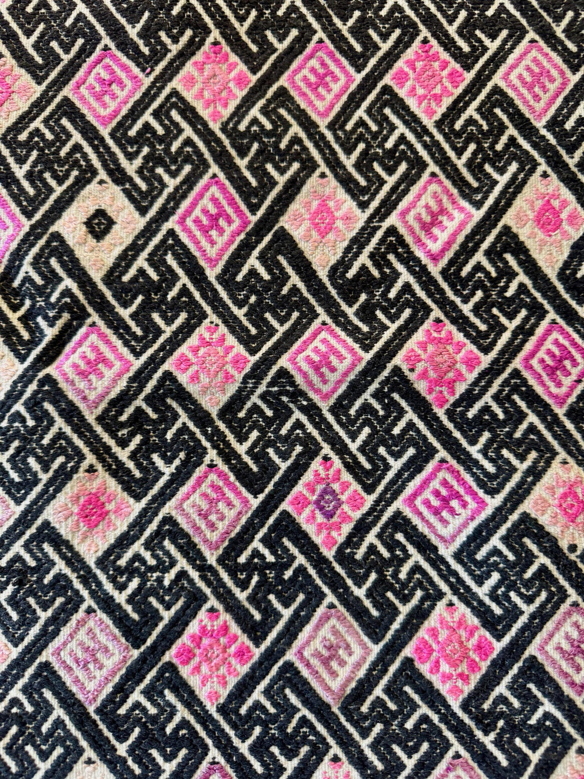 Vintage Miao Wedding Blanket Panel in Pink and Black