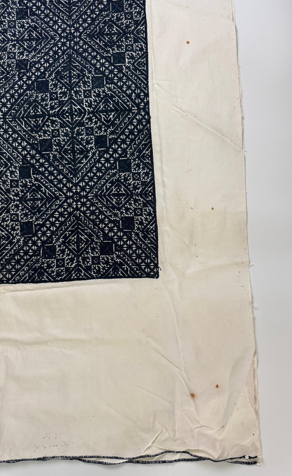 Antique Moroccan Fez Embroidery Textile in Blue Silk