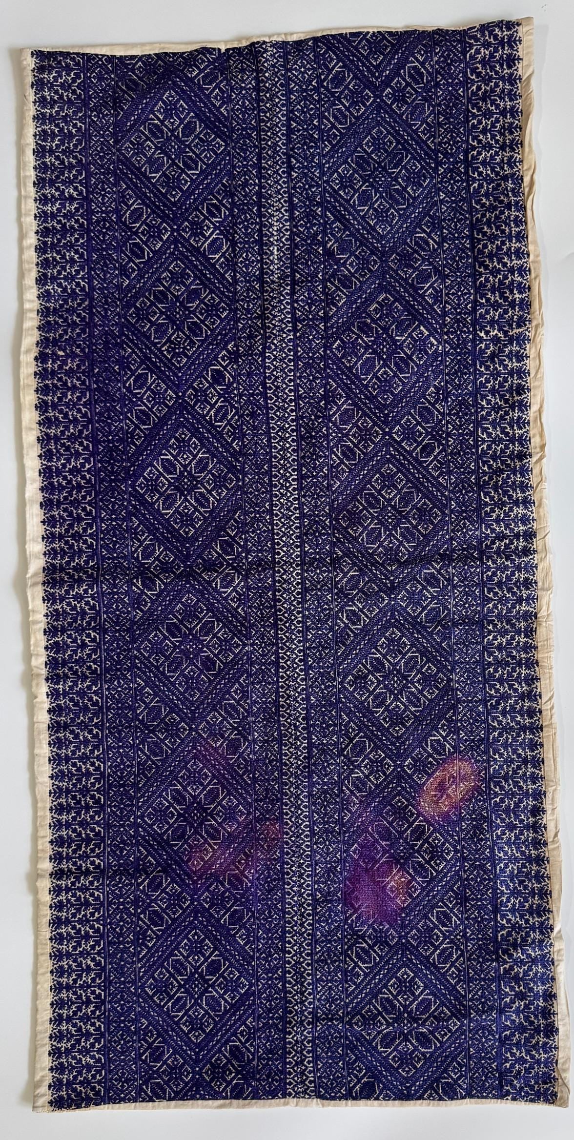 Antique Moroccan Fez Embroidery Panel in Purple Silk