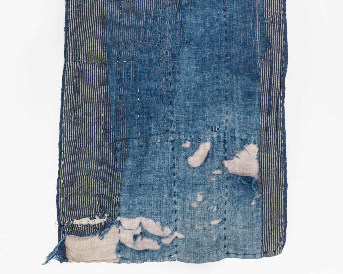 Japanese Indigo Boro Textile Panel with Hand-Stitched Repairs