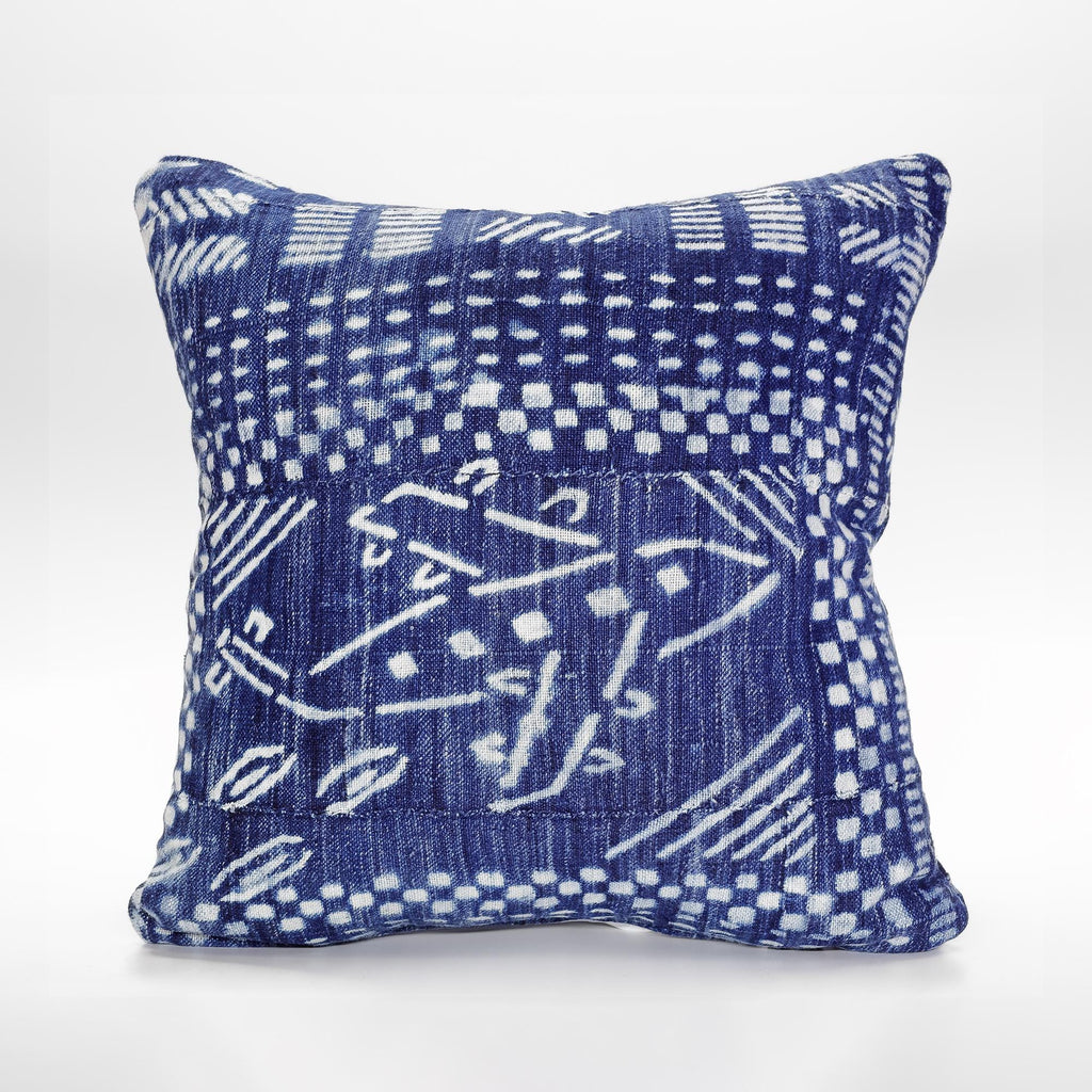 Upcycled Vintage Dogon Indigo Textile Pillow Cover with Airplane Motif