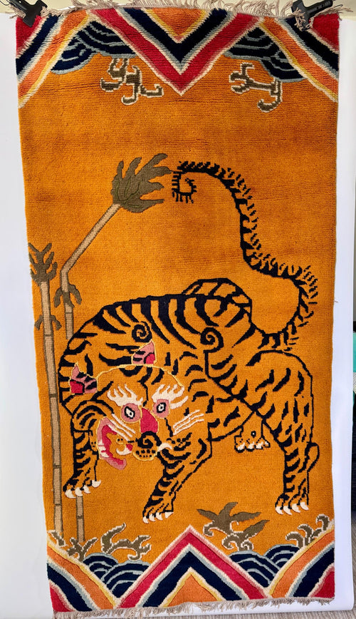 Antique Chinese Art Deco Tiger Rug
