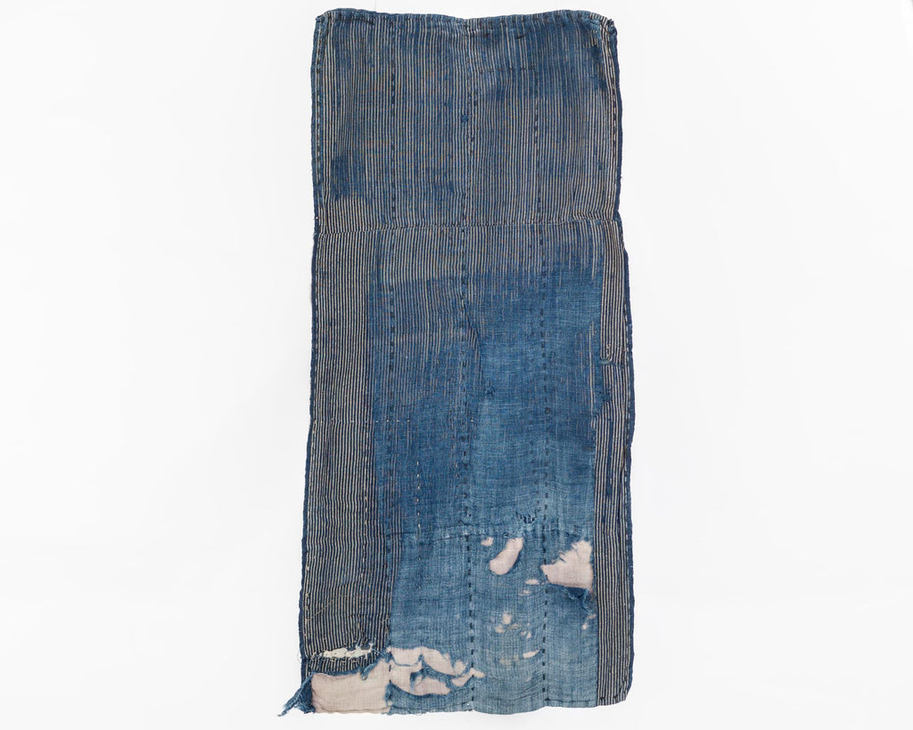 Japanese Indigo Boro Textile Panel with Hand-Stitched Repairs