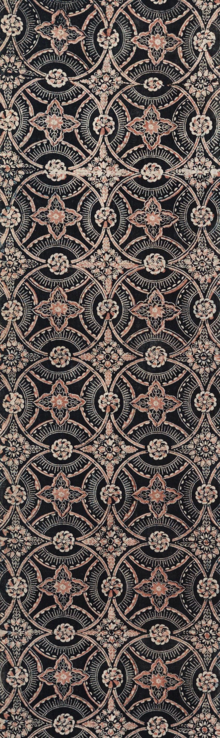 Antique Japanese Wa-Sarasa Cotton Panel with Shippō Floral Pattern