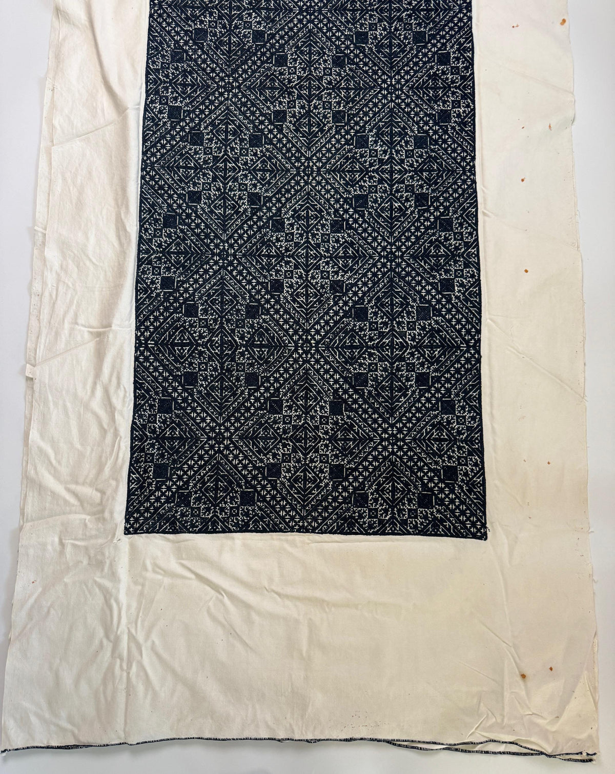 Antique Moroccan Fez Embroidery Textile in Blue Silk