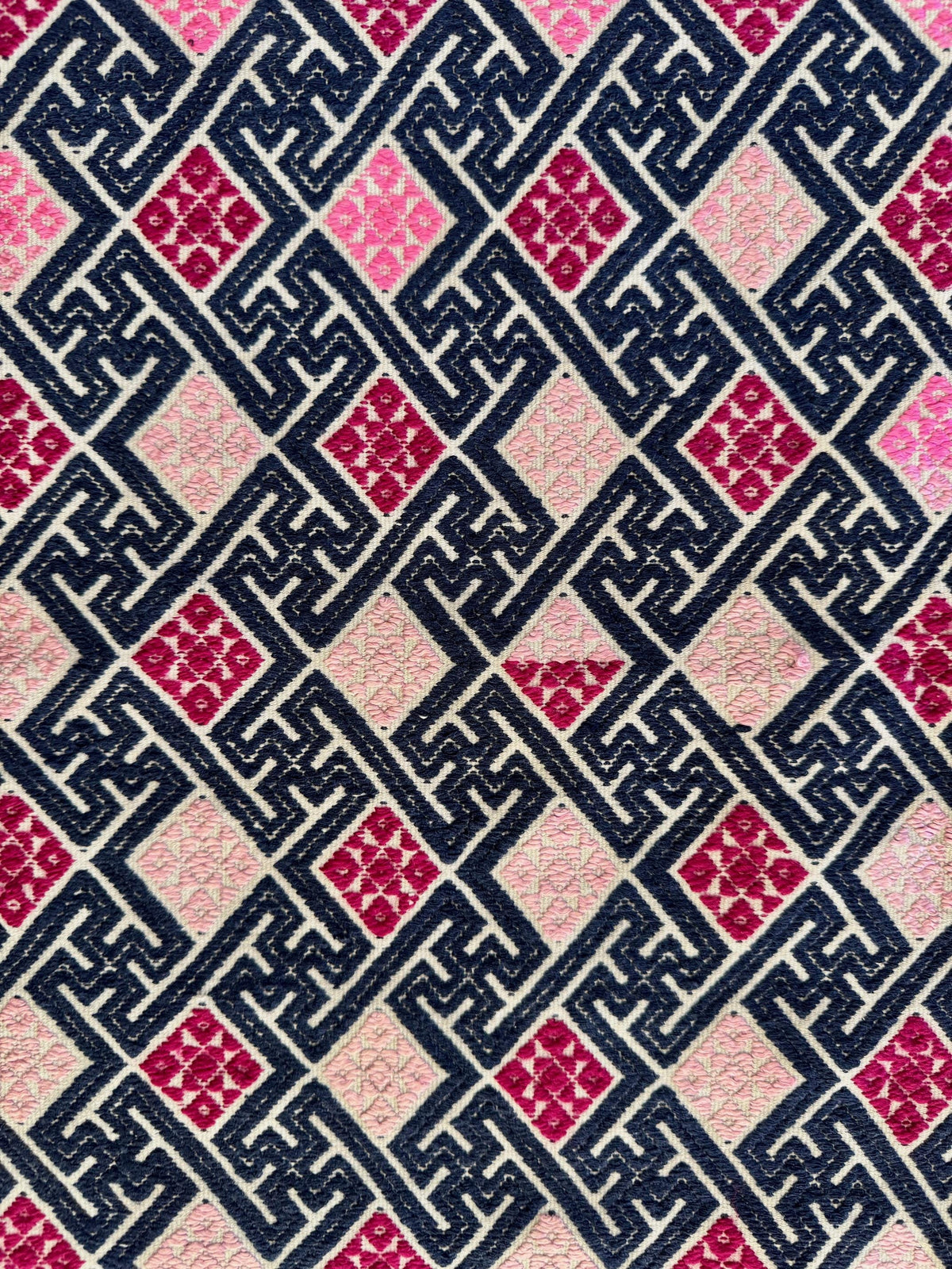 Vintage Miao Embroidery Panel in Pink and Navy