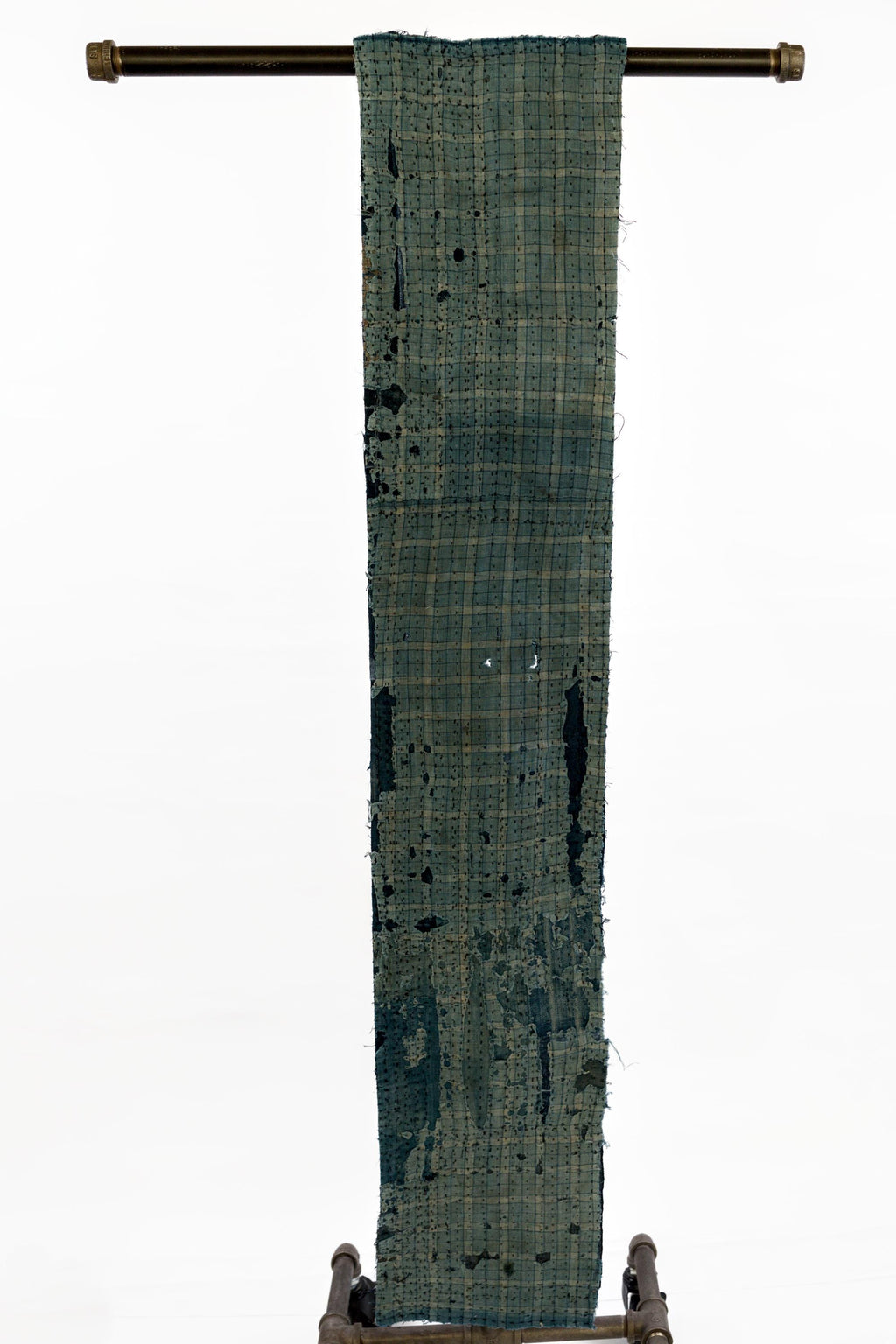 Japanese Indigo Boro Textile Panel with Hand-Stitched Patchwork