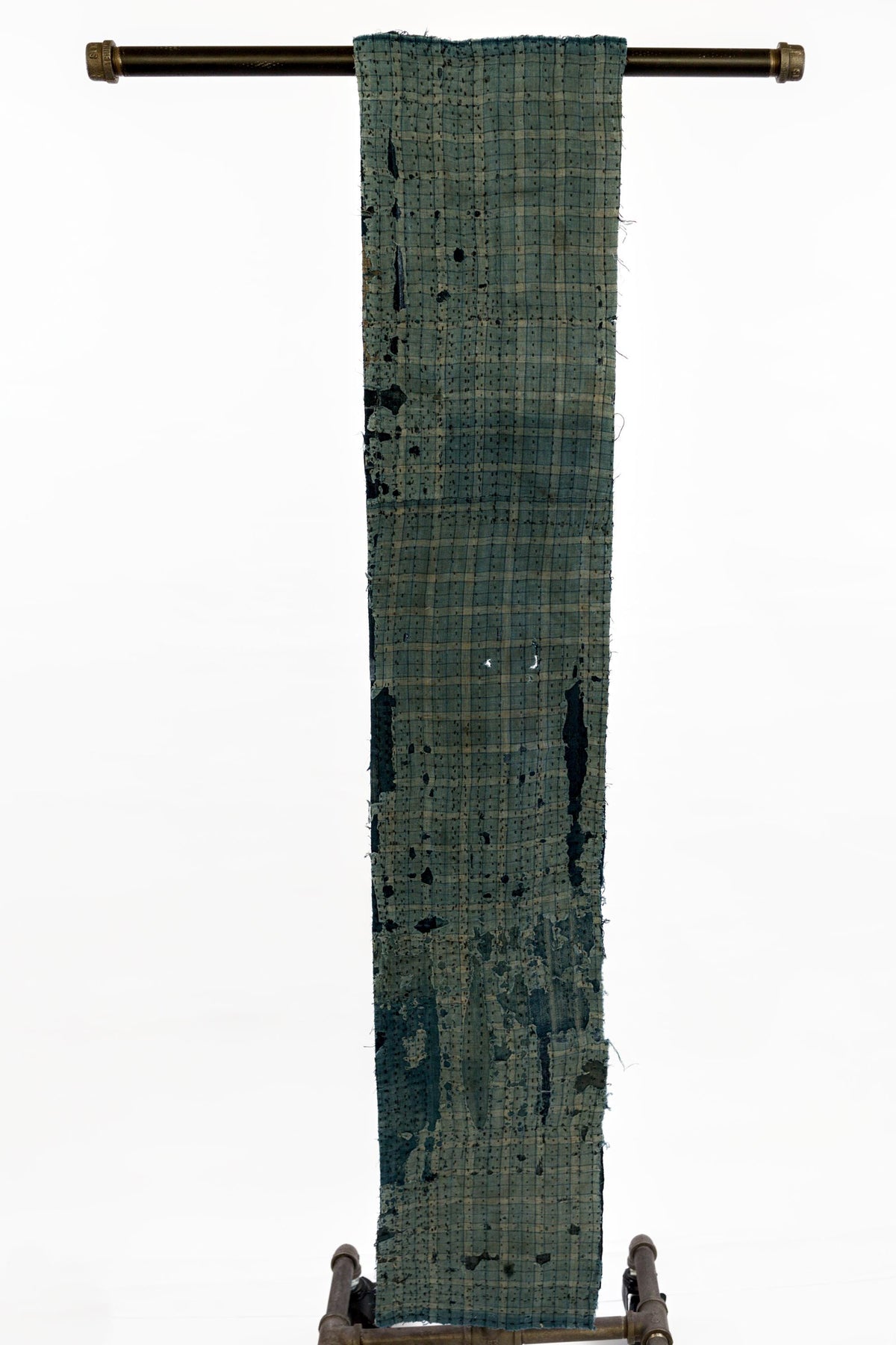 Japanese Indigo Boro Textile Panel with Hand-Stitched Patchwork