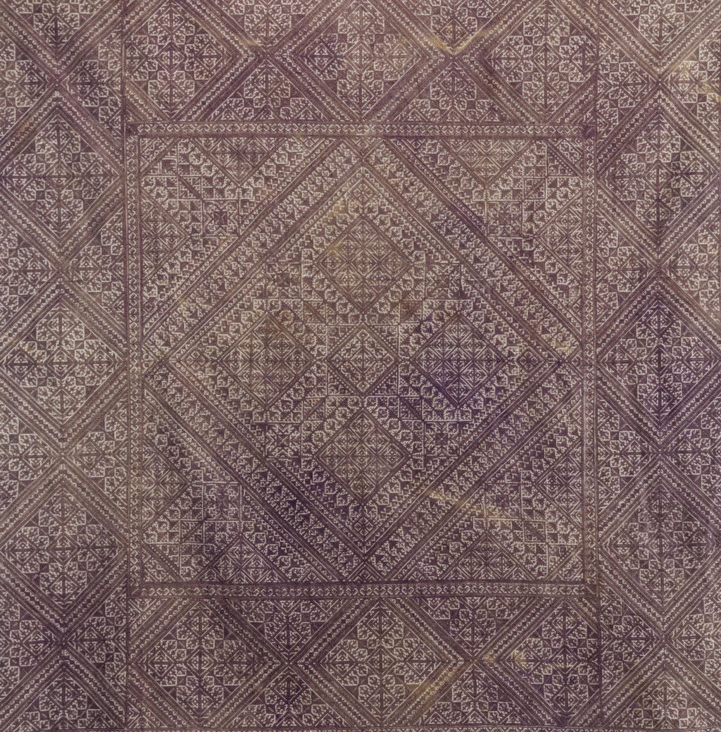 Antique Moroccan Fez Embroidery Panel in Purple Silk