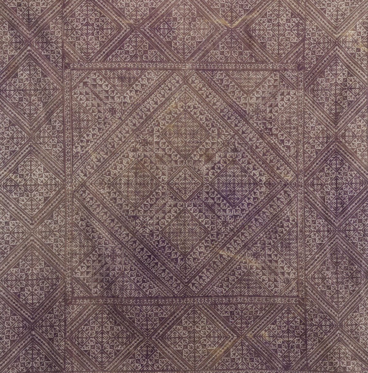 Antique Moroccan Fez Embroidery Panel in Purple Silk