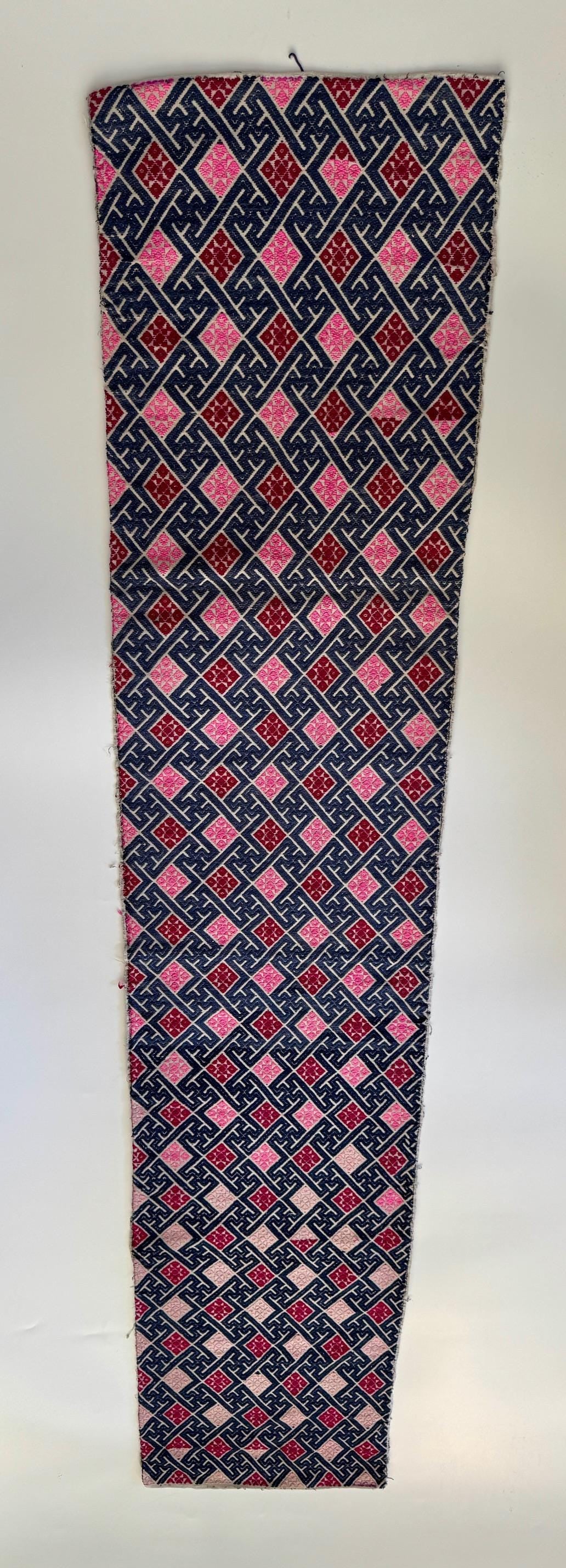 Vintage Miao Embroidery Panel in Pink and Navy