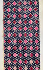 Panel vintage de bordado Miao en rosa y azul marino