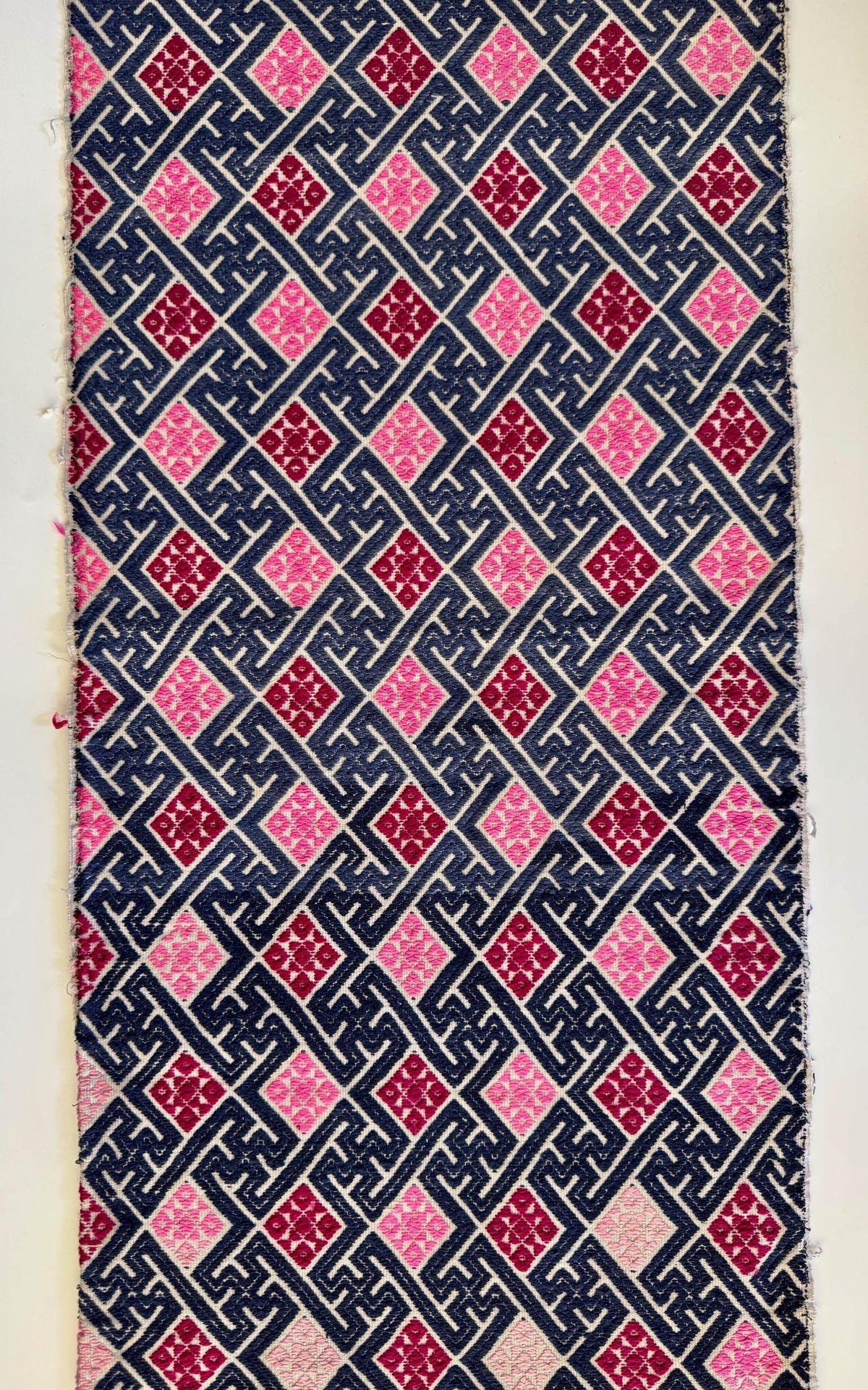 Vintage Miao Embroidery Panel in Pink and Navy
