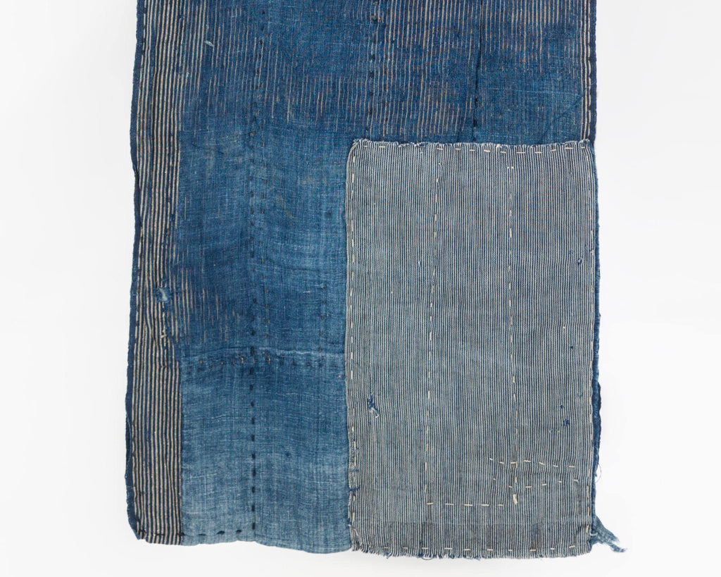 Japanese Indigo Boro Textile Panel with Hand-Stitched Repairs