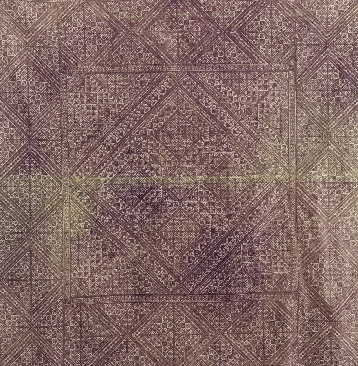 Antique Moroccan Fez Embroidery Panel in Purple Silk