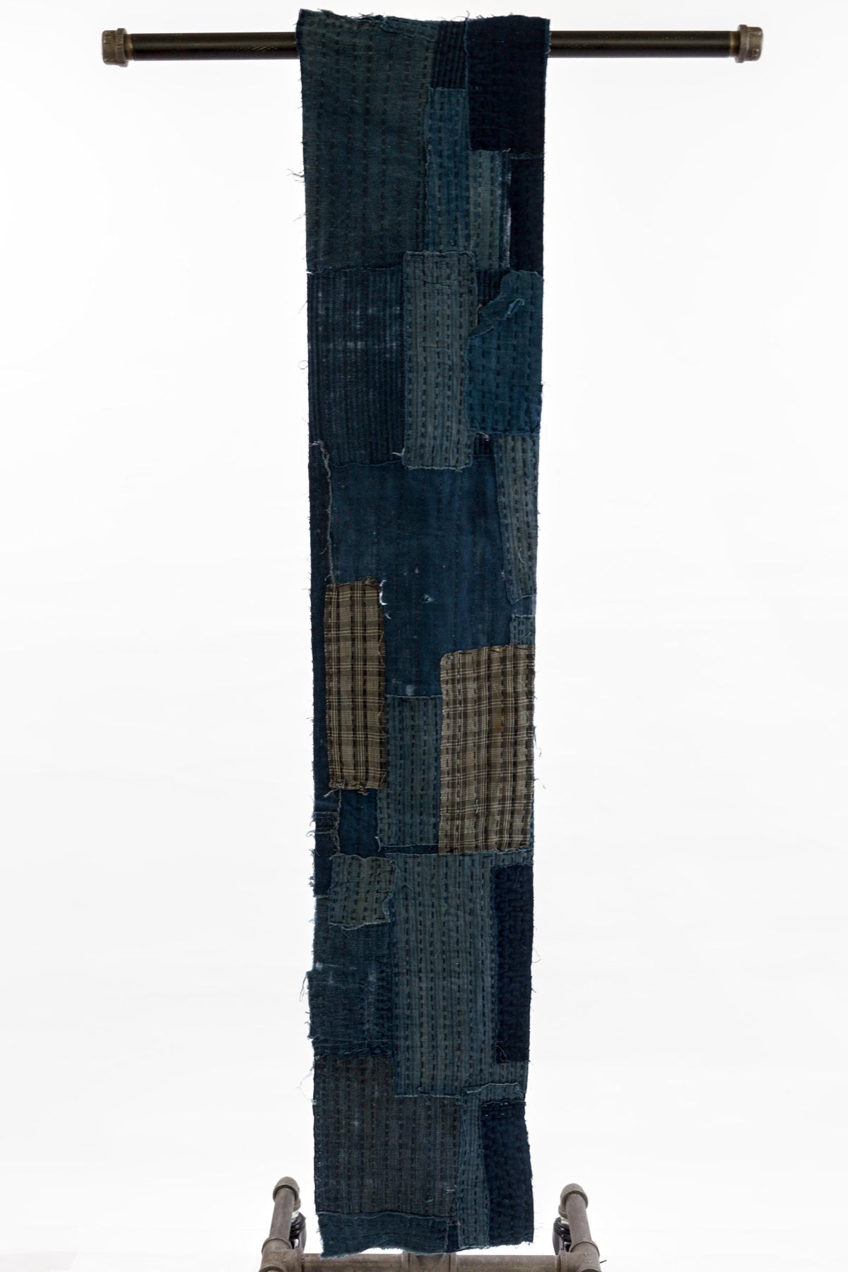 Japanese Indigo Boro Textile Panel with Hand-Stitched Patchwork