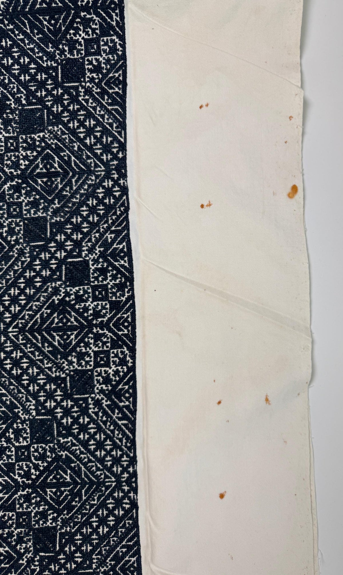 Antique Moroccan Fez Embroidery Textile in Blue Silk