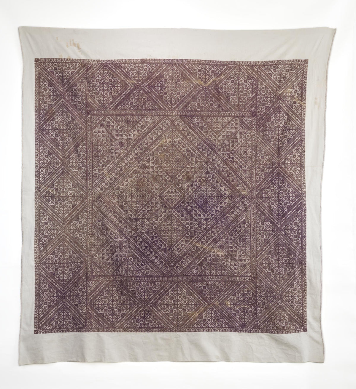 Antique Moroccan Fez Embroidery Panel in Purple Silk