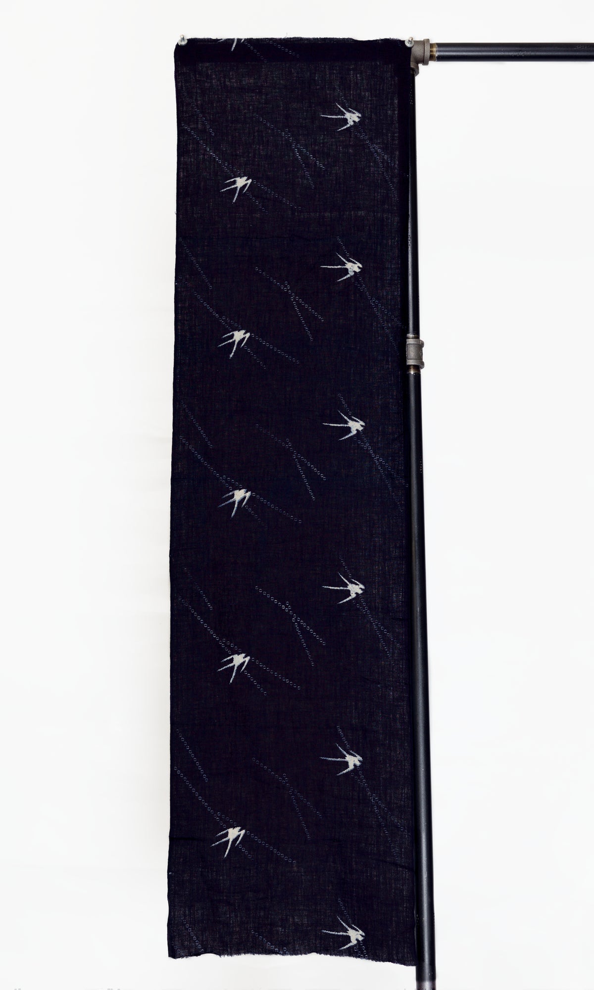 Antique Japanese Indigo Textile Panel with Swallows