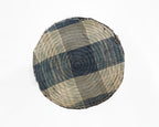 Vintage Japanese Boro Layered Fabric Round 12" — Indigo Check Textile