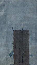 Japanese Boro Textile Panel with Checked Cotton and Hand-Stitched Repairs