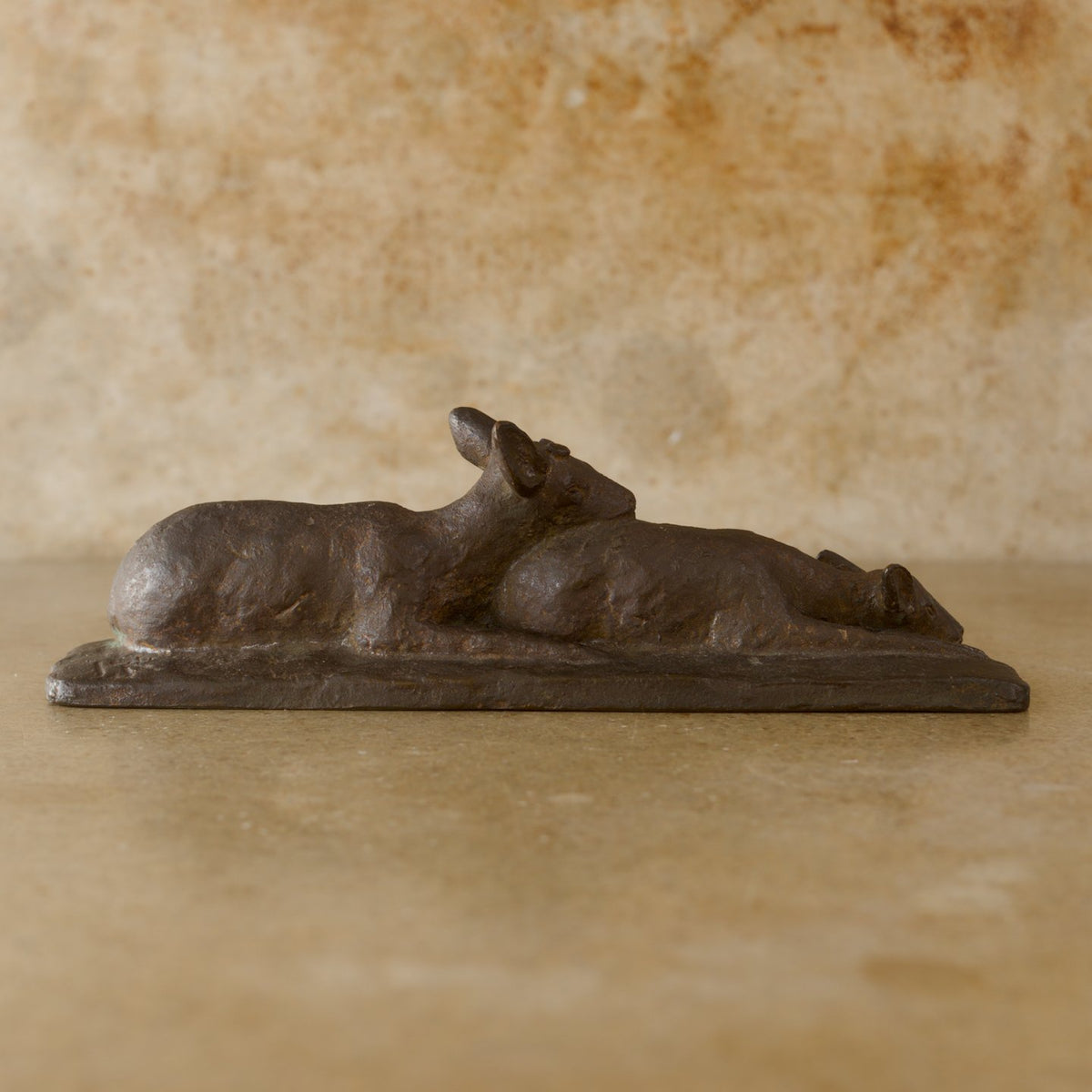Vintage Hirokazu Mizushima Bronze Sculpture of Two Lounging Deer