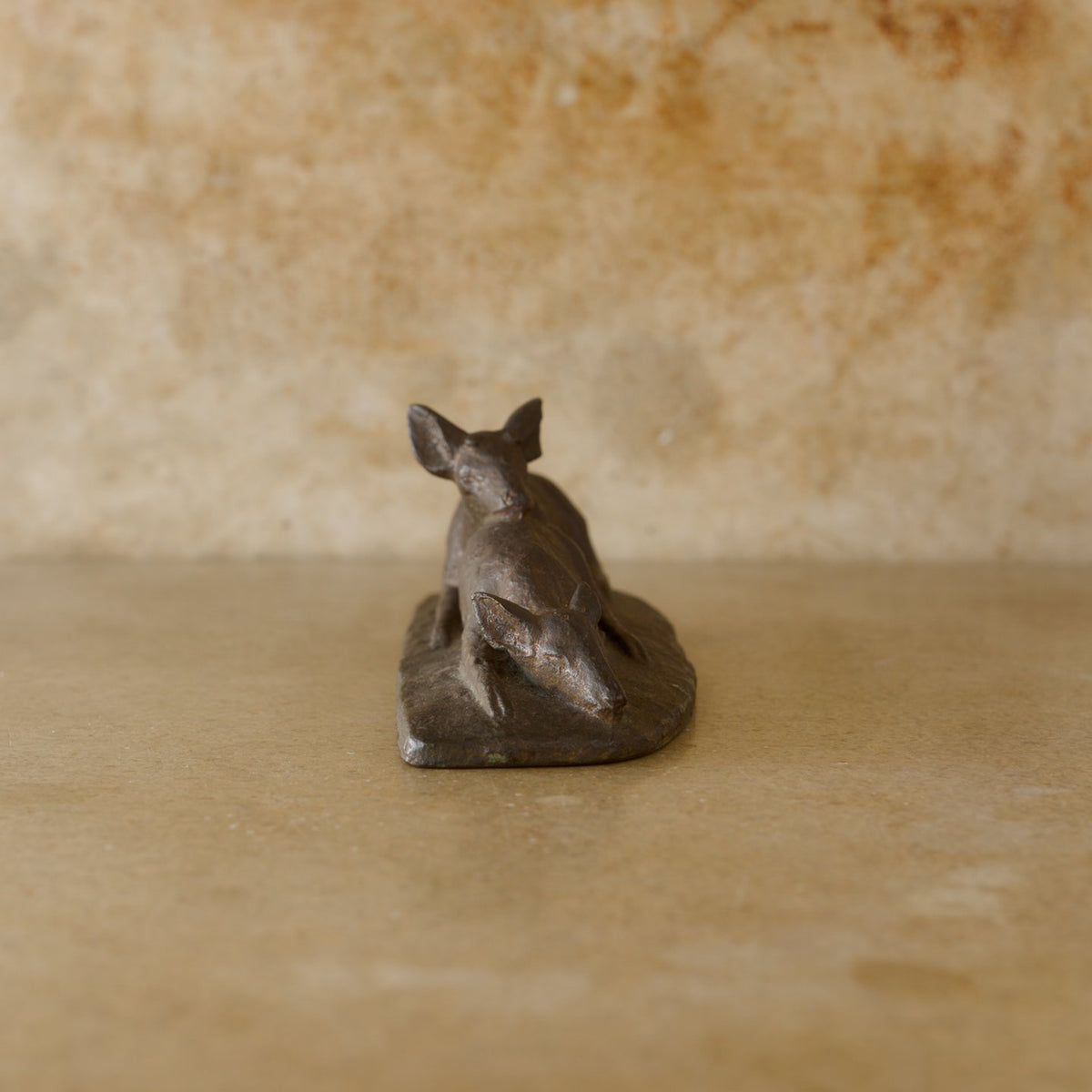Vintage Hirokazu Mizushima Bronze Sculpture of Two Lounging Deer