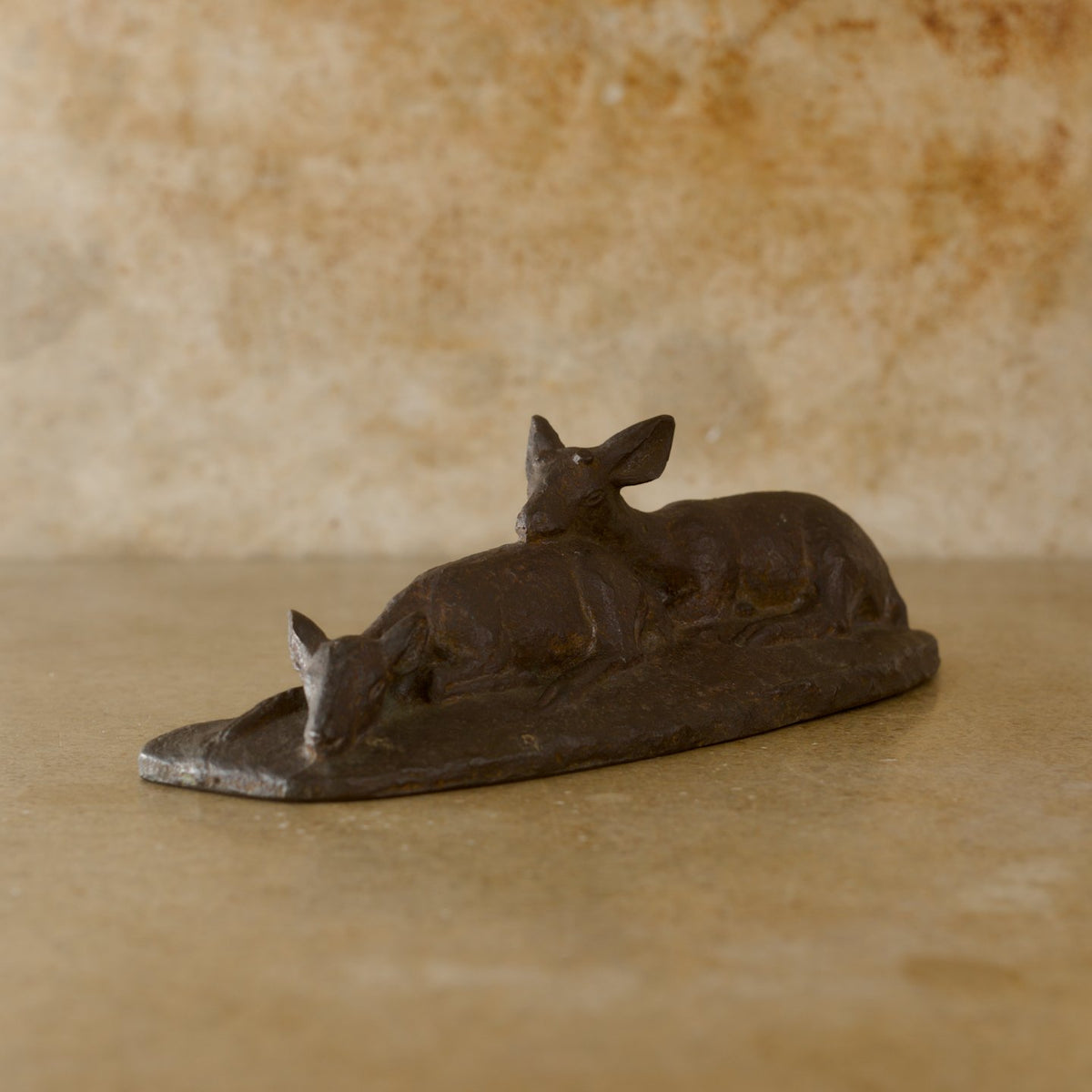Vintage Hirokazu Mizushima Bronze Sculpture of Two Lounging Deer