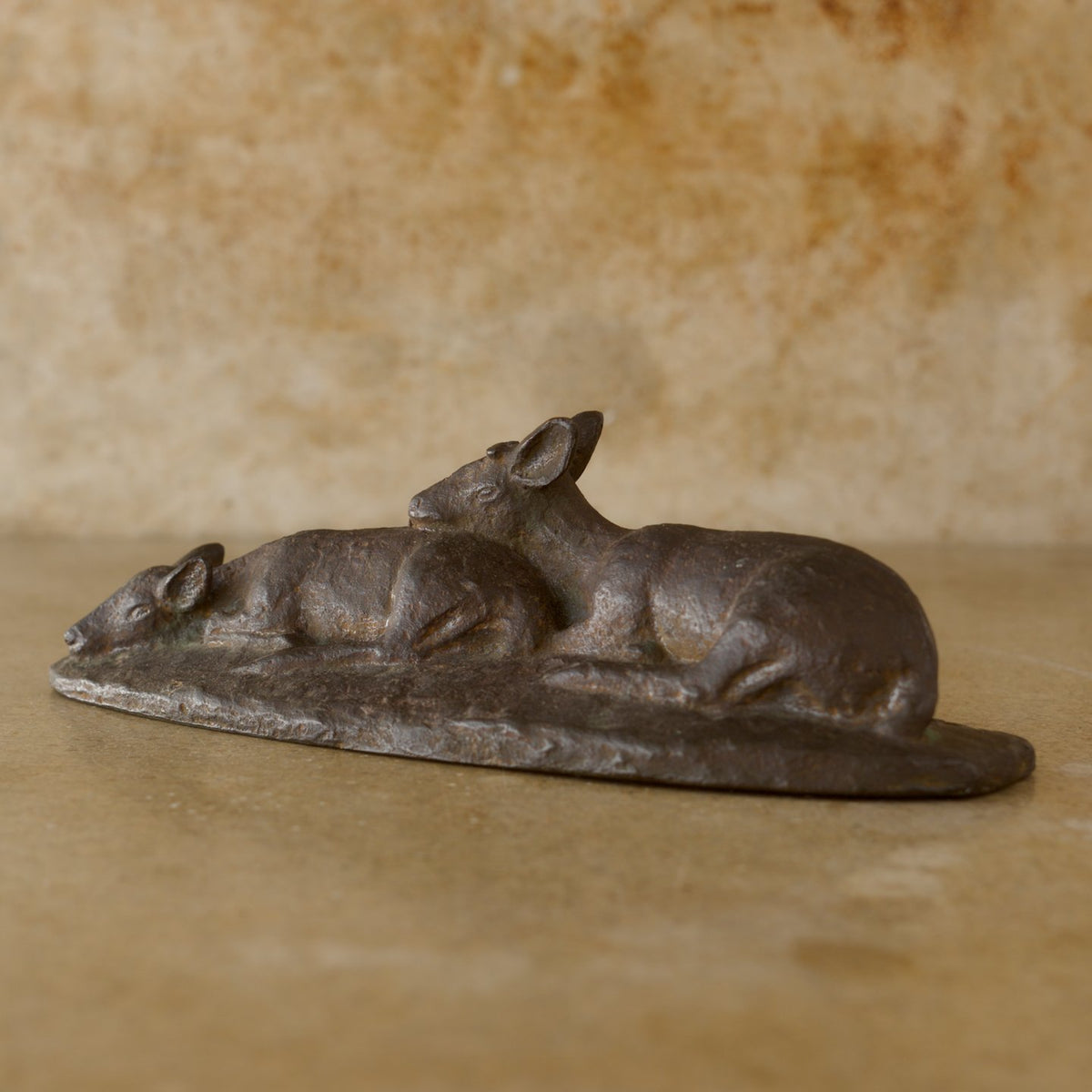 Vintage Hirokazu Mizushima Bronze Sculpture of Two Lounging Deer
