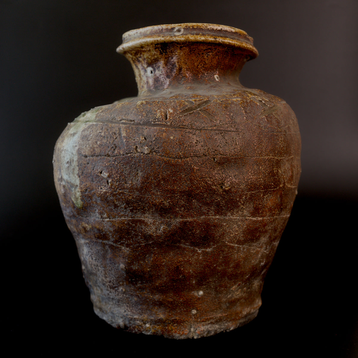 Muromachi-Period Shigaraki Higaki-Decorated Jar