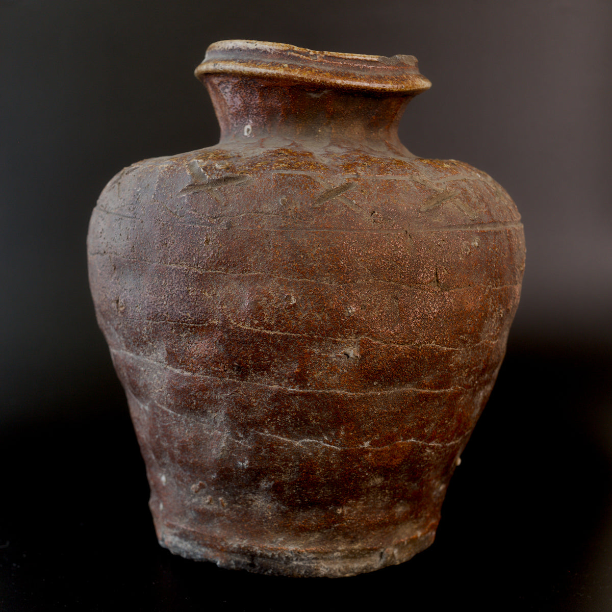 Muromachi-Period Shigaraki Higaki-Decorated Jar