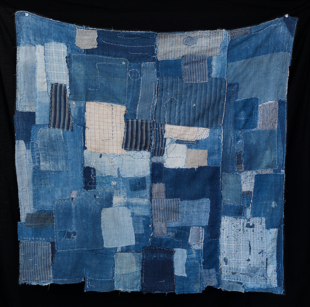 Grande patchwork boro giapponese antico a strati indaco