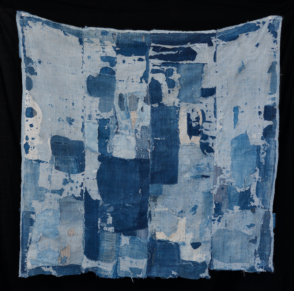 Grande patchwork boro giapponese antico a strati indaco