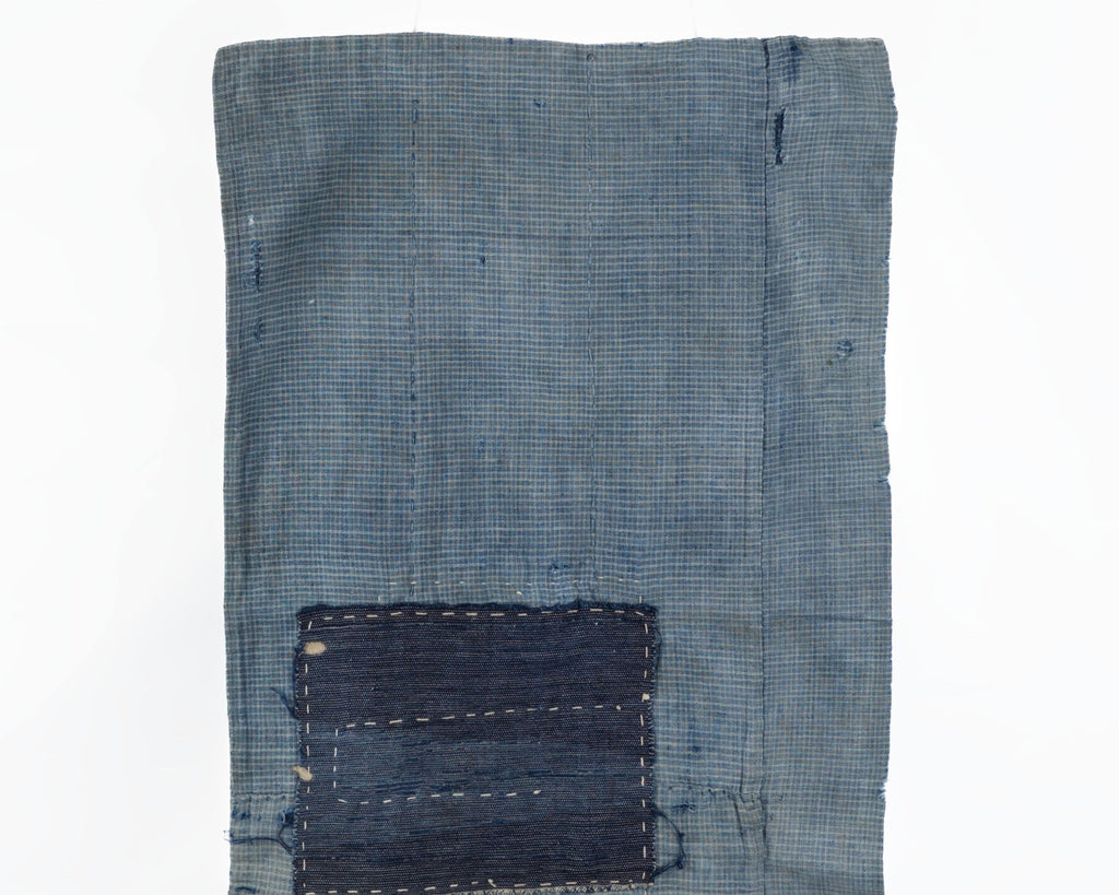 Japanese Boro Textile Panel with Checked Cotton and Hand-Stitched Repairs