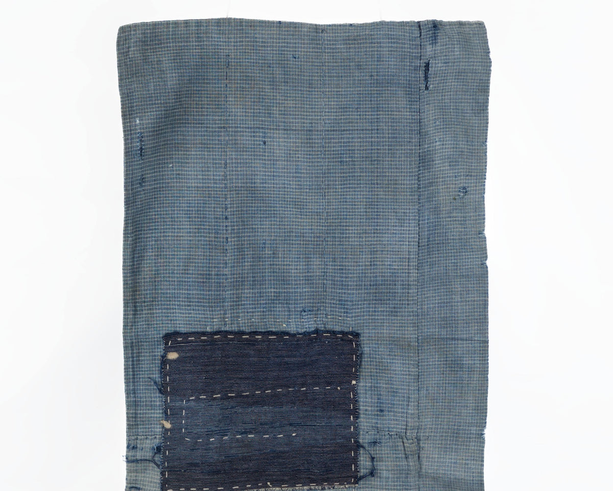 Japanese Boro Textile Panel with Checked Cotton and Hand-Stitched Repairs