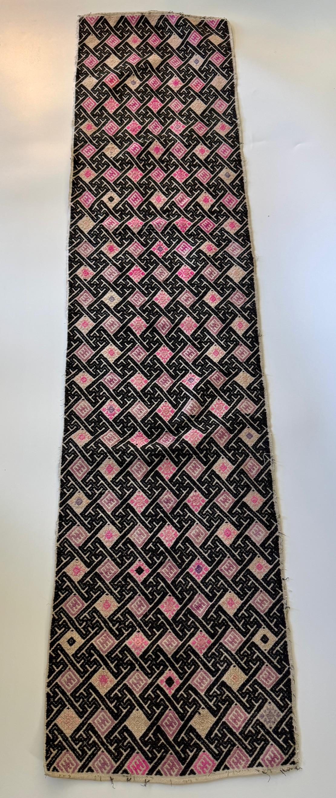 Vintage Miao Wedding Blanket Panel in Pink and Black